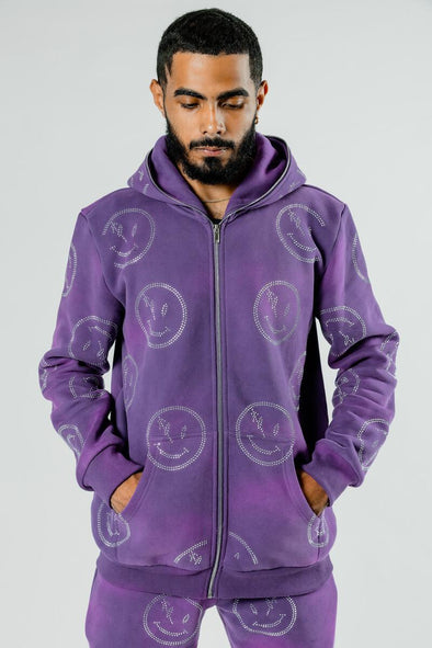 Retrovert Smiley Zip Hoodie(purple)