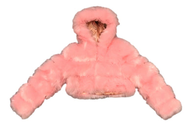 She Strong Crop Fur Jacket (Pink)